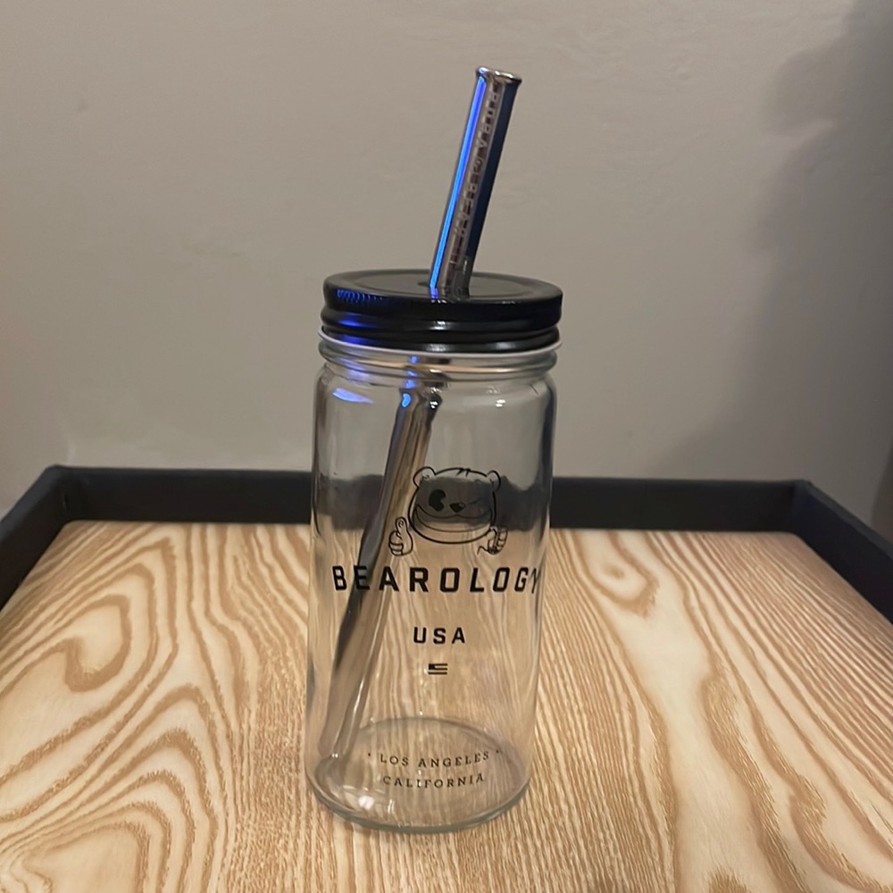 Bearology mason jar w/ metal Boba Bear straw
